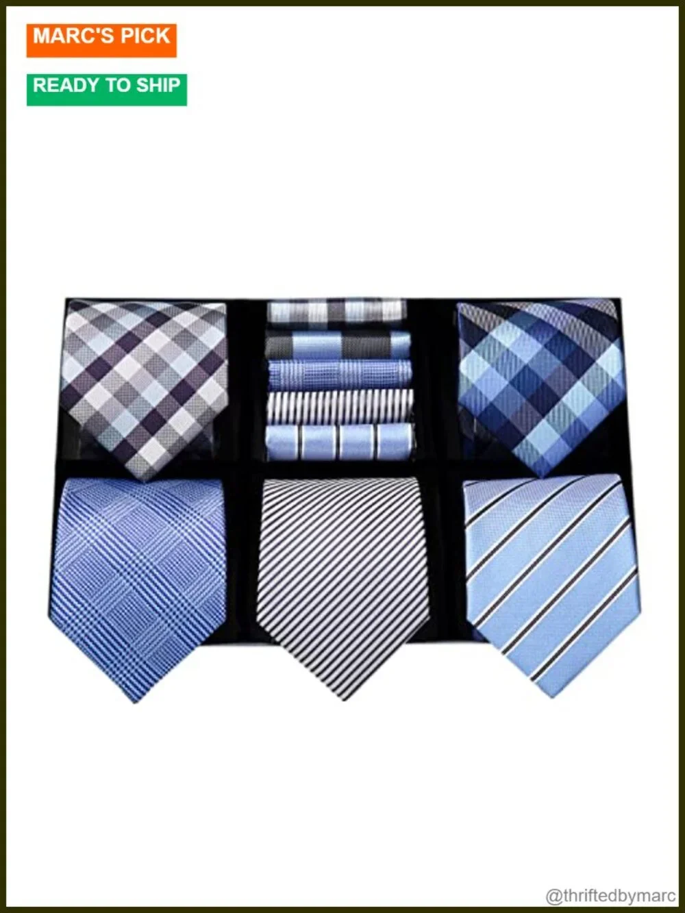 Men's Tie Set 5 Pcs with Pocket Squares Formal Business Necktie Gift Box